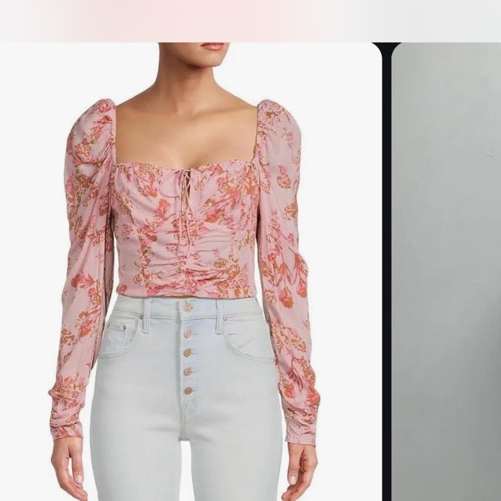 Free People Cropped Hillary  Pink Floral Long Sleeve in size small